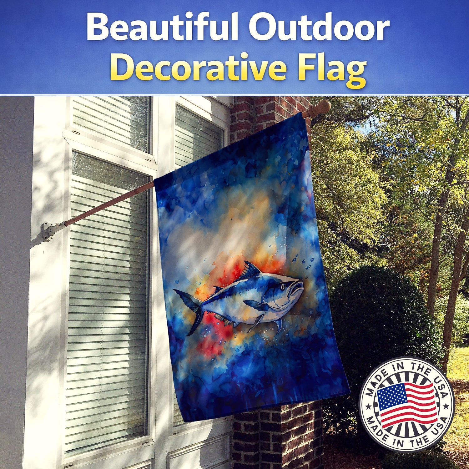 Bluefin Tuna House Flag 28x40 Porch Sleeve Pole Decorative Outside Yard Banner Artwork Wall Hanging, Polyester