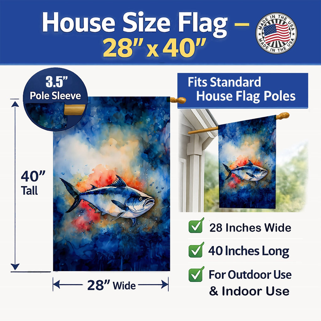 Bluefin Tuna House Flag 28x40 Porch Sleeve Pole Decorative Outside Yard Banner Artwork Wall Hanging, Polyester