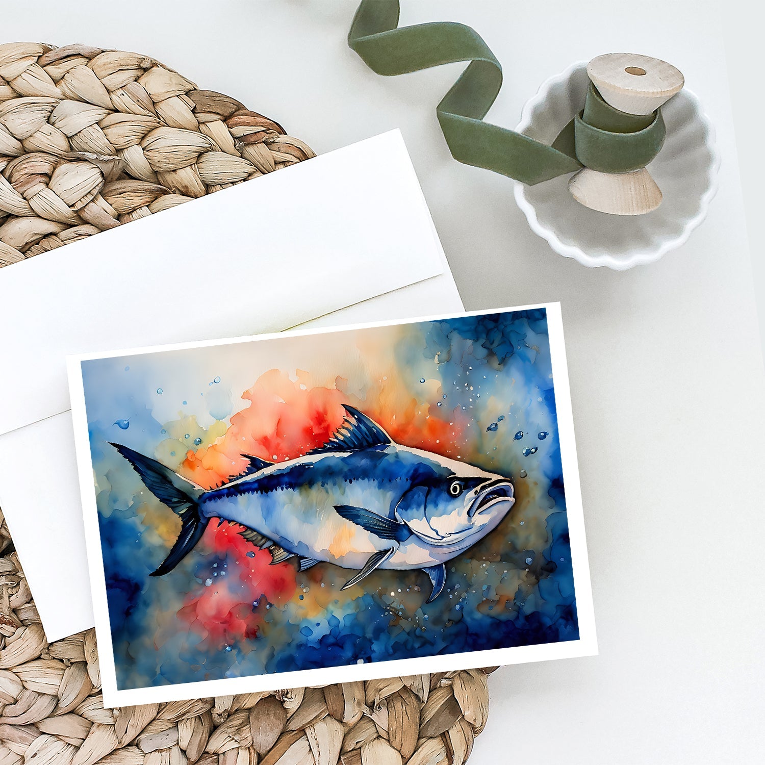 Bluefin Tuna Greeting Cards Pack of 8 Blank Cards with Envelopes Whimsical A7 Size 5x7