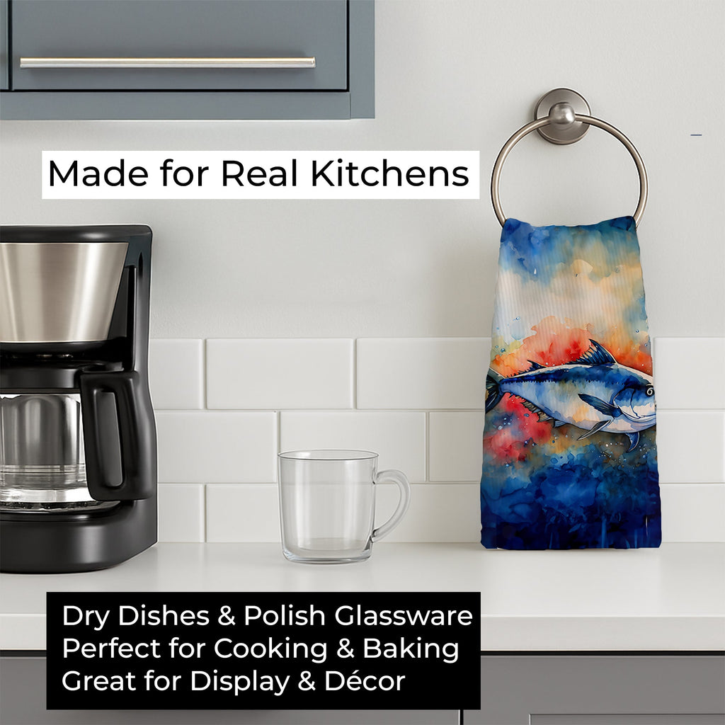 Bluefin Tuna Kitchen Towel Velour Plush Front and Cotton Loop Back Machine Washable