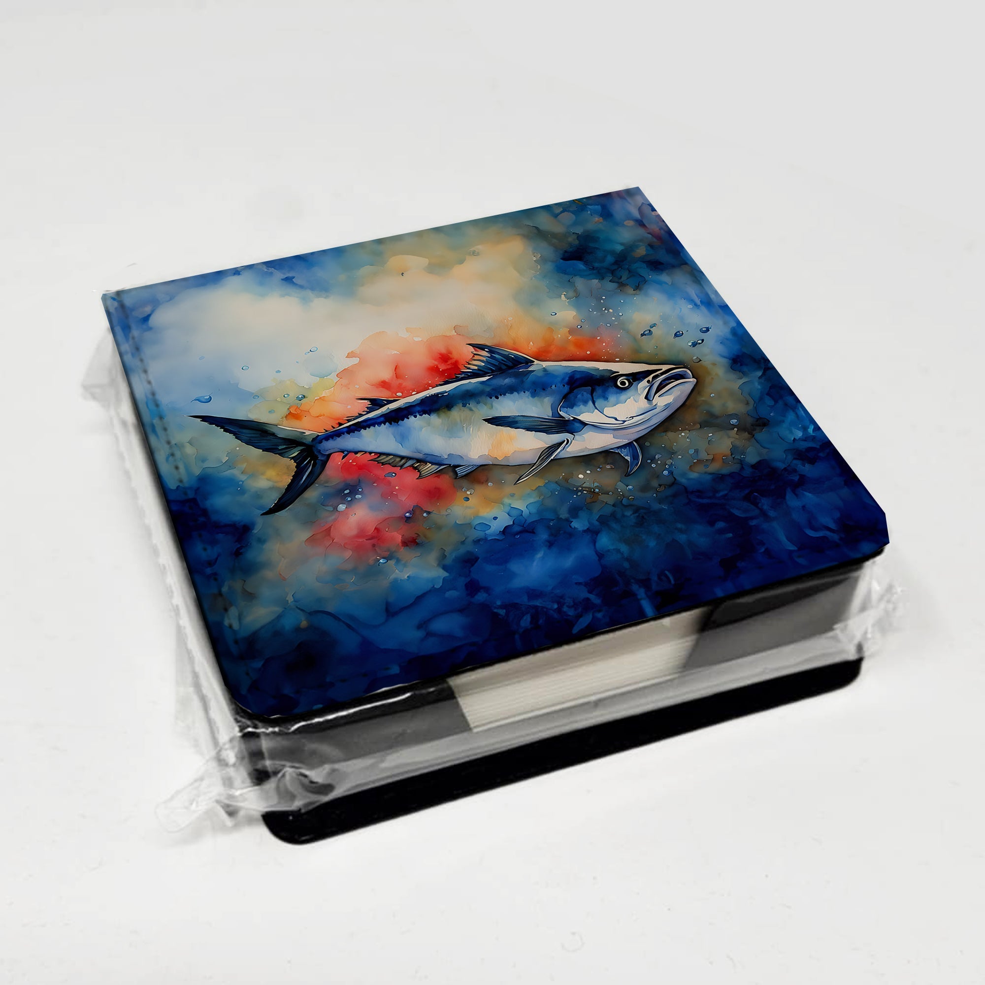 Bluefin Tuna PU Leather Note Paper Holder with Artist-Designed Cover, Desk Accessory, Office Gift