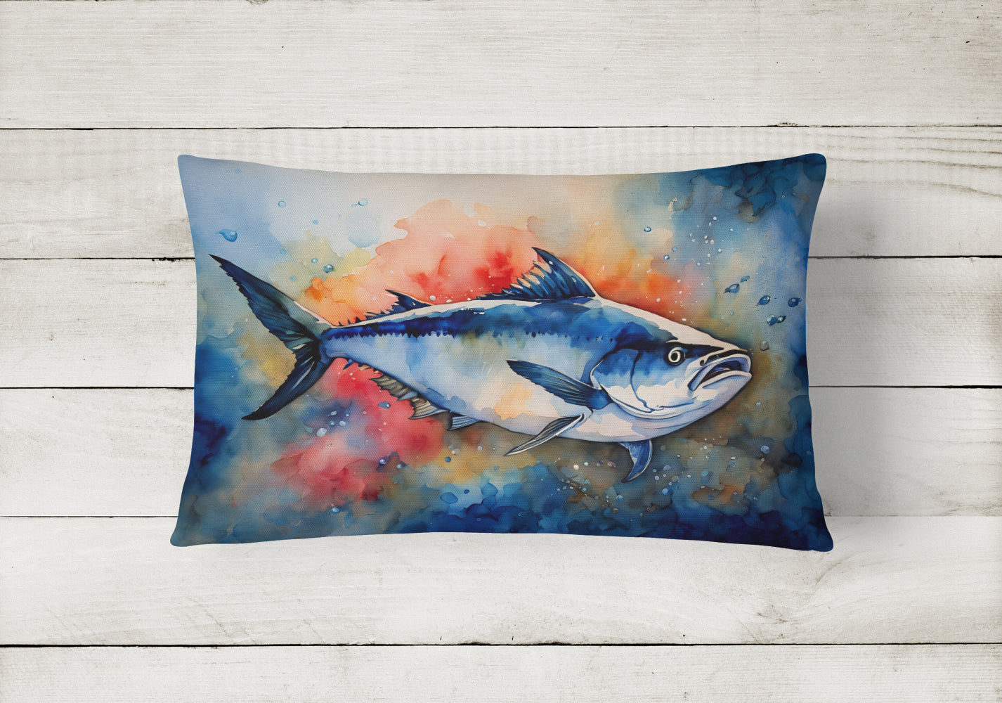 Bluefin Tuna Decorative Throw Pillow 12x16 Indoor Outdoor Accent Cushion, Fabric Cover with Insert for Sofa, Bed, Porch & Living Room