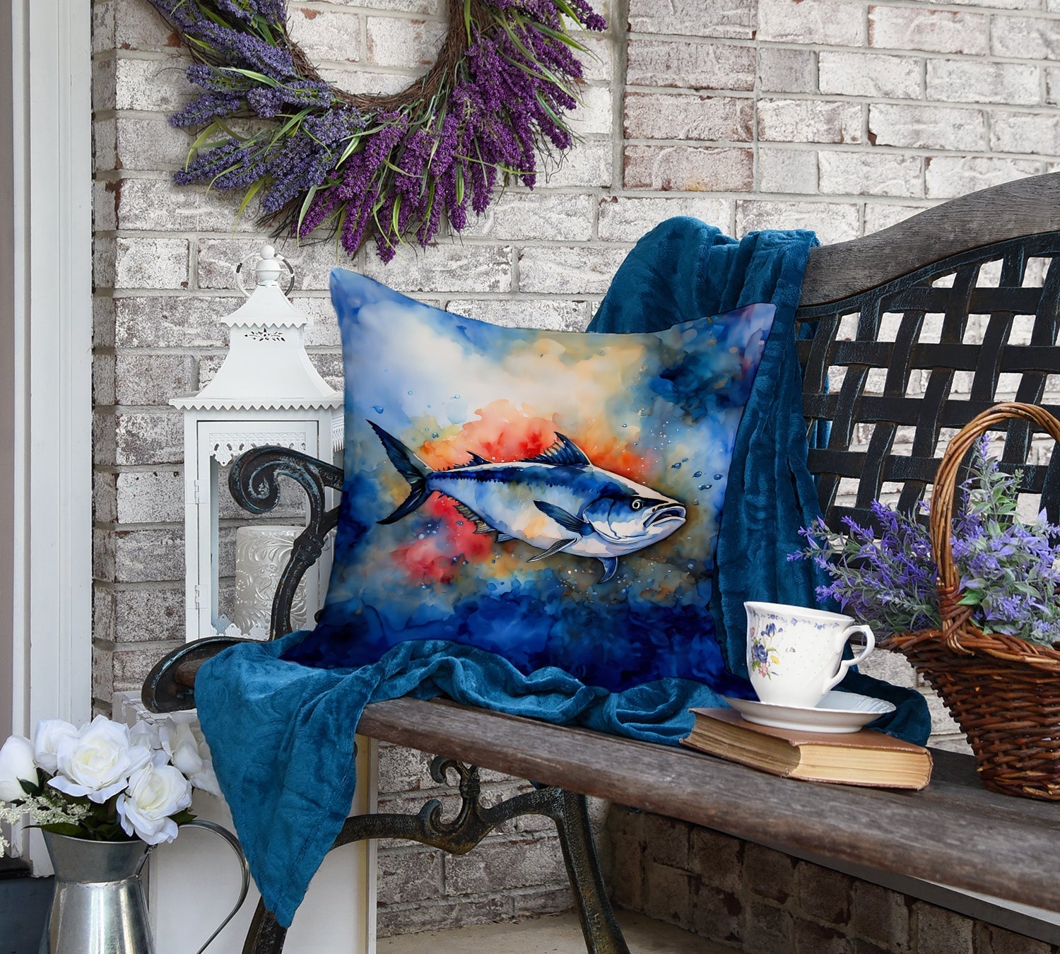 Bluefin Tuna Decorative Throw Pillow 18x18 Indoor Outdoor Accent Cushion, Fabric Cover with Insert for Sofa, Bed, Porch & Living Room