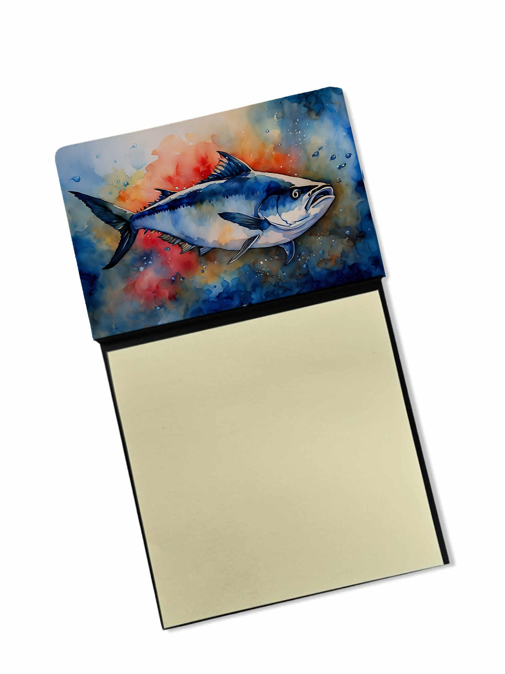 Bluefin Tuna Watercolor Sticky Note Holder Refillable Dispenser Desk Accessory 3x3 Pad Gift