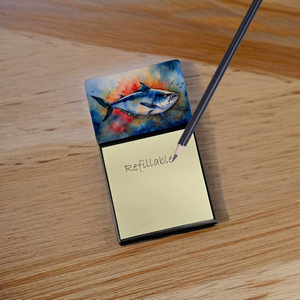 Bluefin Tuna Watercolor Sticky Note Holder Refillable Dispenser Desk Accessory 3x3 Pad Gift