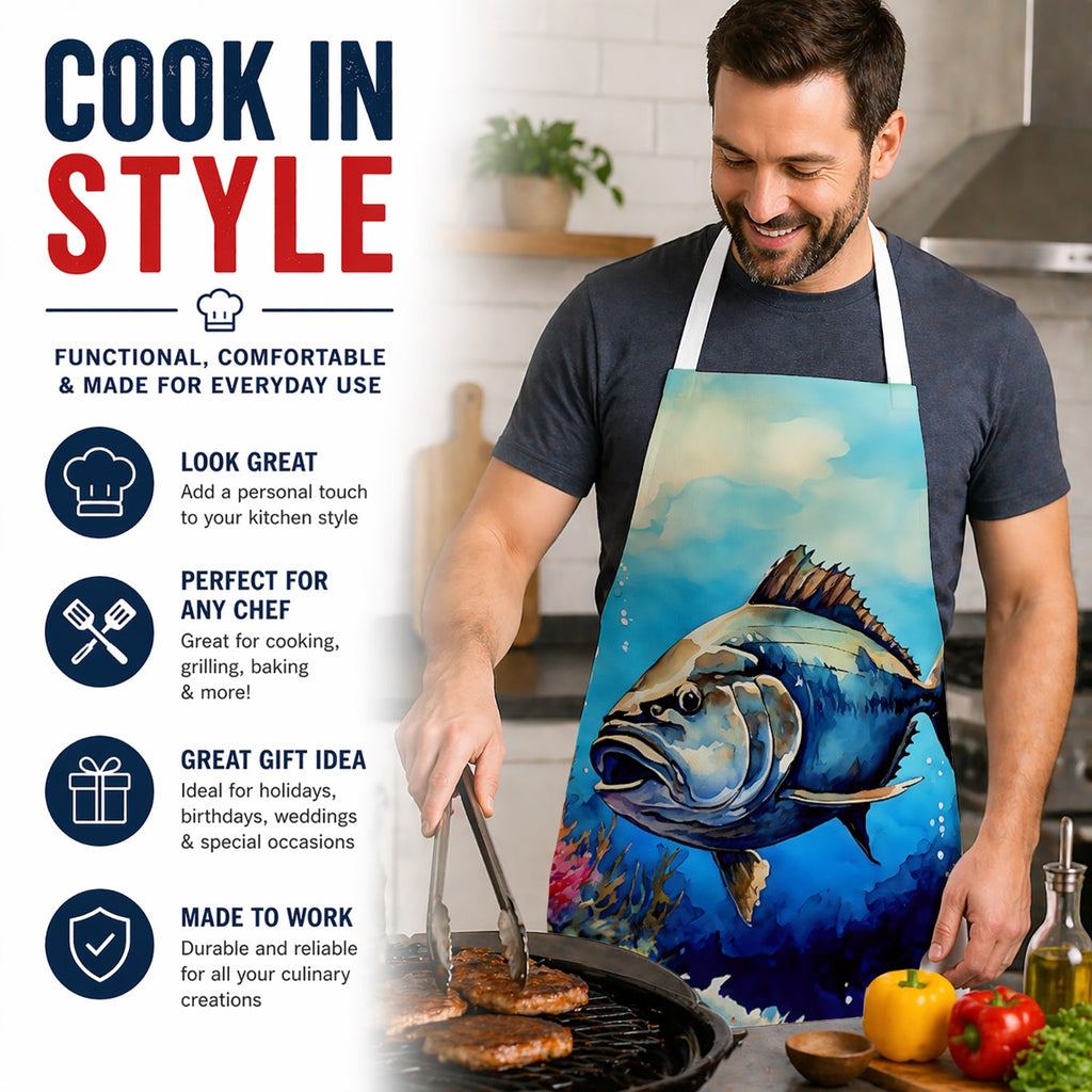 Bluefin Tuna Apron Cooking Kitchen Server Baking Crafts Gardening for Adult Women Men, Unisex, Large, Multicolor