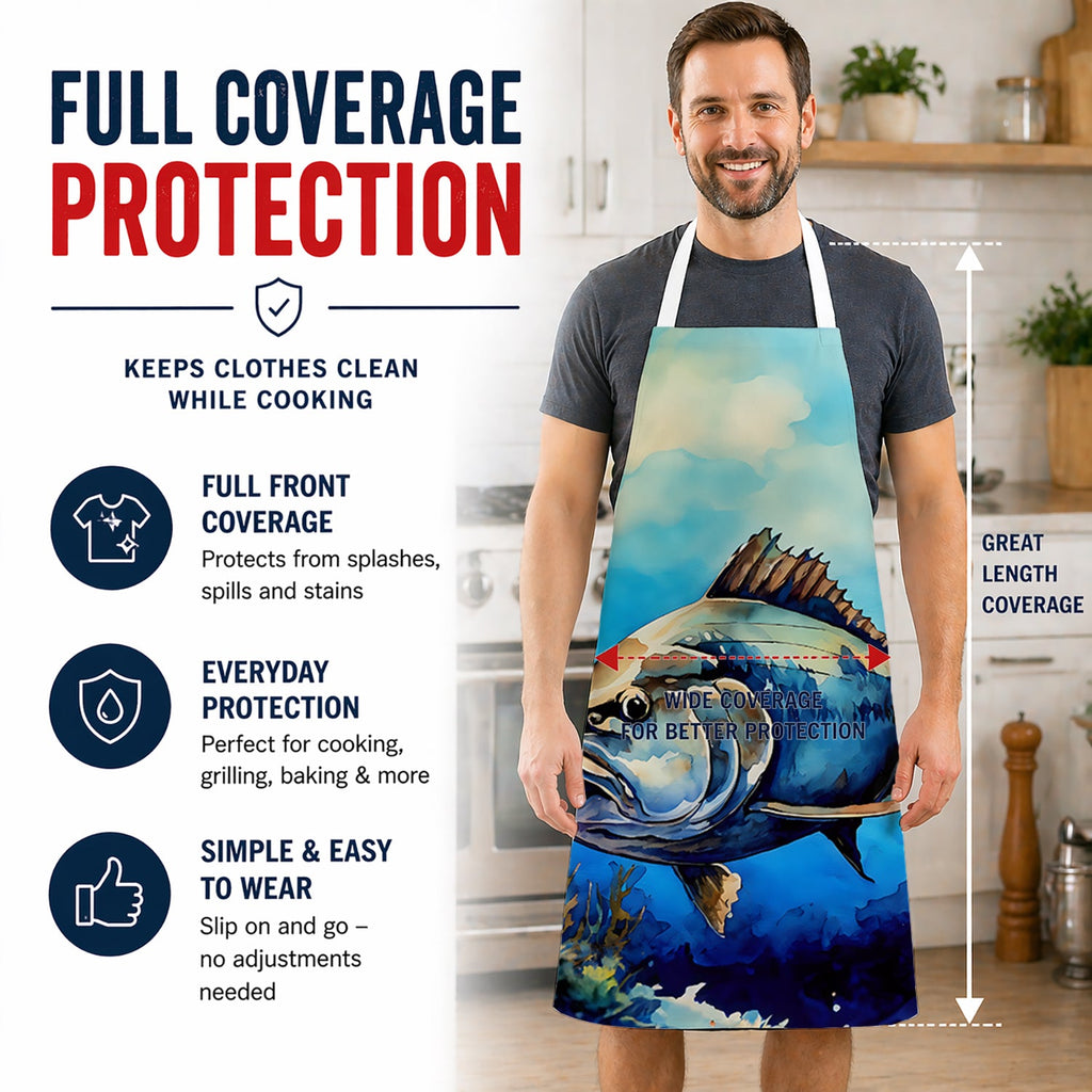 Bluefin Tuna Apron Cooking Kitchen Server Baking Crafts Gardening for Adult Women Men, Unisex, Large, Multicolor
