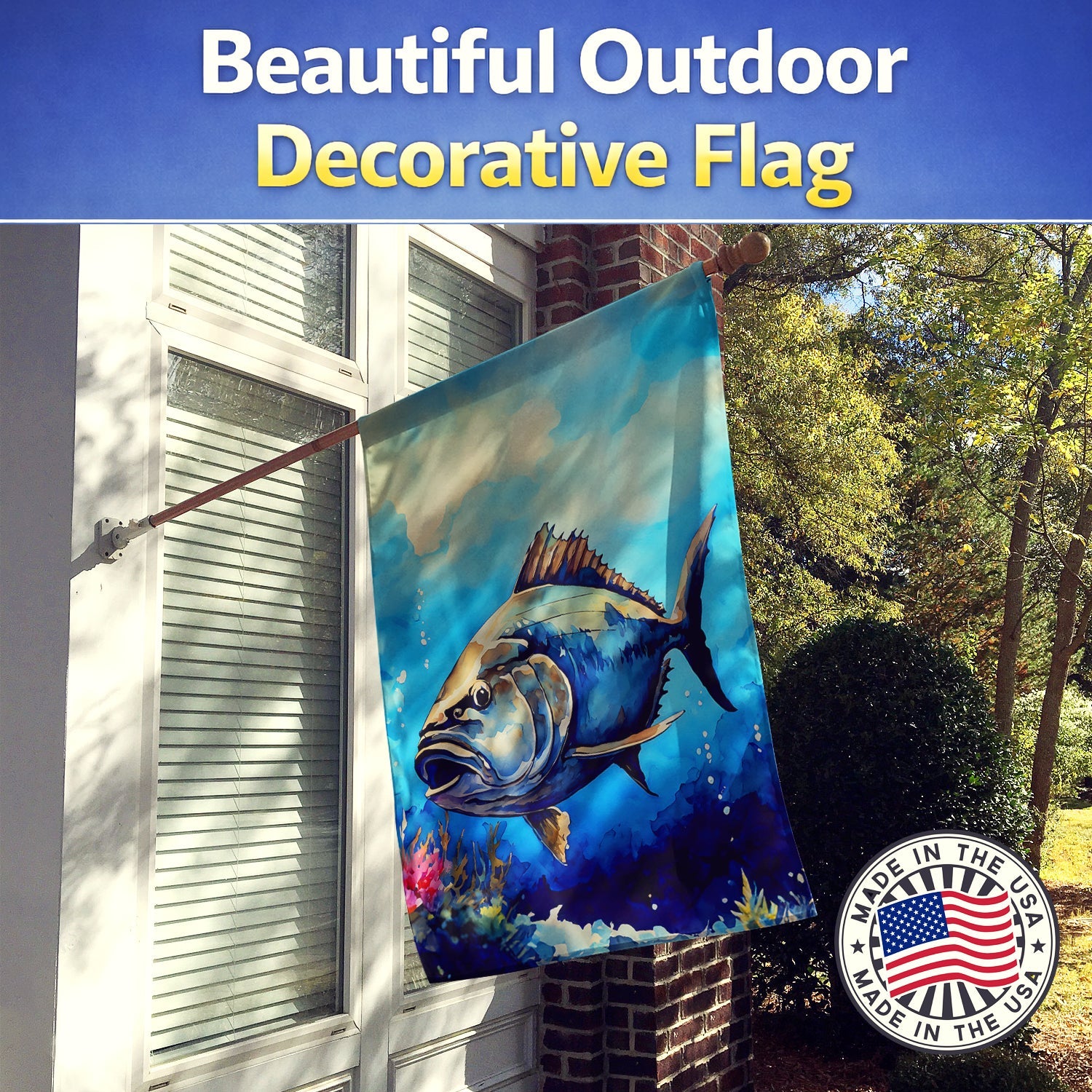 Bluefin Tuna House Flag 28x40 Porch Sleeve Pole Decorative Outside Yard Banner Artwork Wall Hanging, Polyester