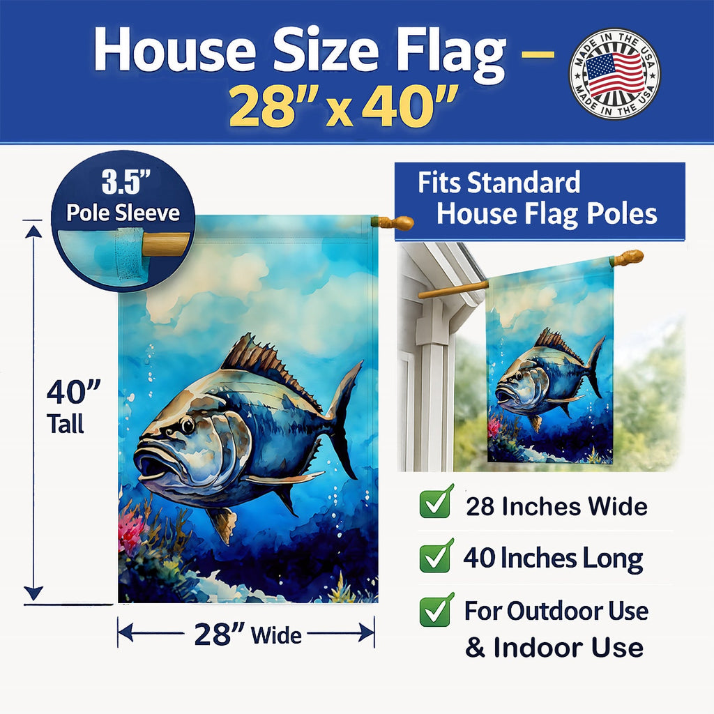 Bluefin Tuna House Flag 28x40 Porch Sleeve Pole Decorative Outside Yard Banner Artwork Wall Hanging, Polyester