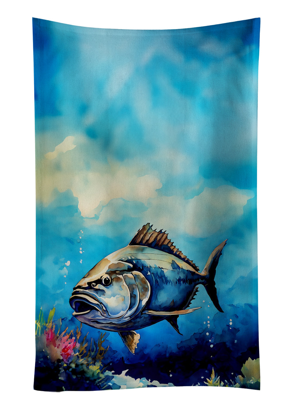 Bluefin Tuna Kitchen Towel Velour Plush Front and Cotton Loop Back Machine Washable
