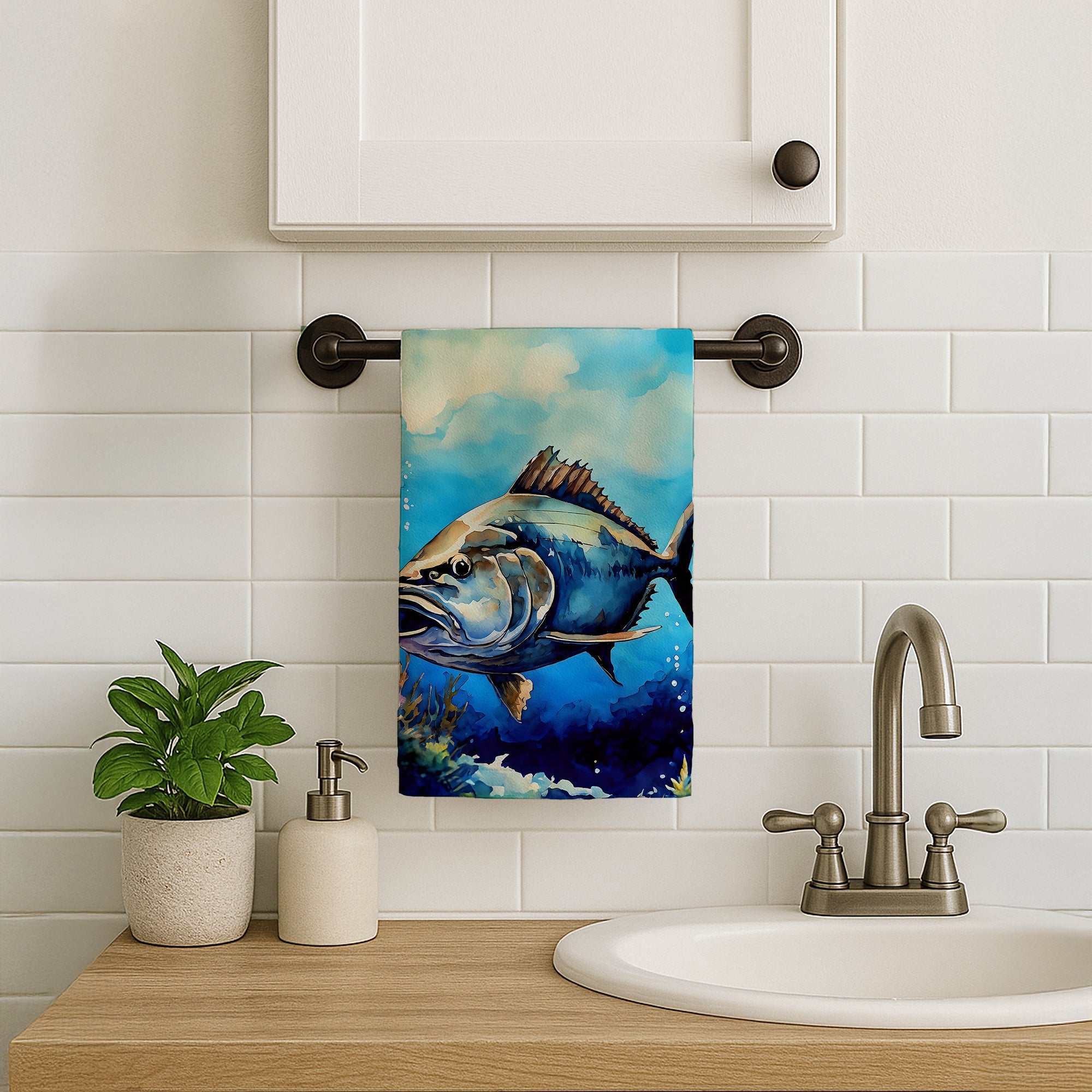 Bluefin Tuna Kitchen Towel Velour Plush Front and Cotton Loop Back Machine Washable