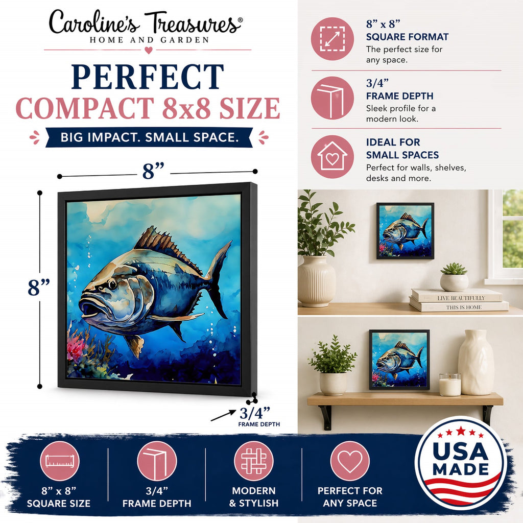 Bluefin Tuna Framed Metal Print Bathroom, Kitchen, Office, Home Decor Wall Art Ready to Hang, Square, 8X8