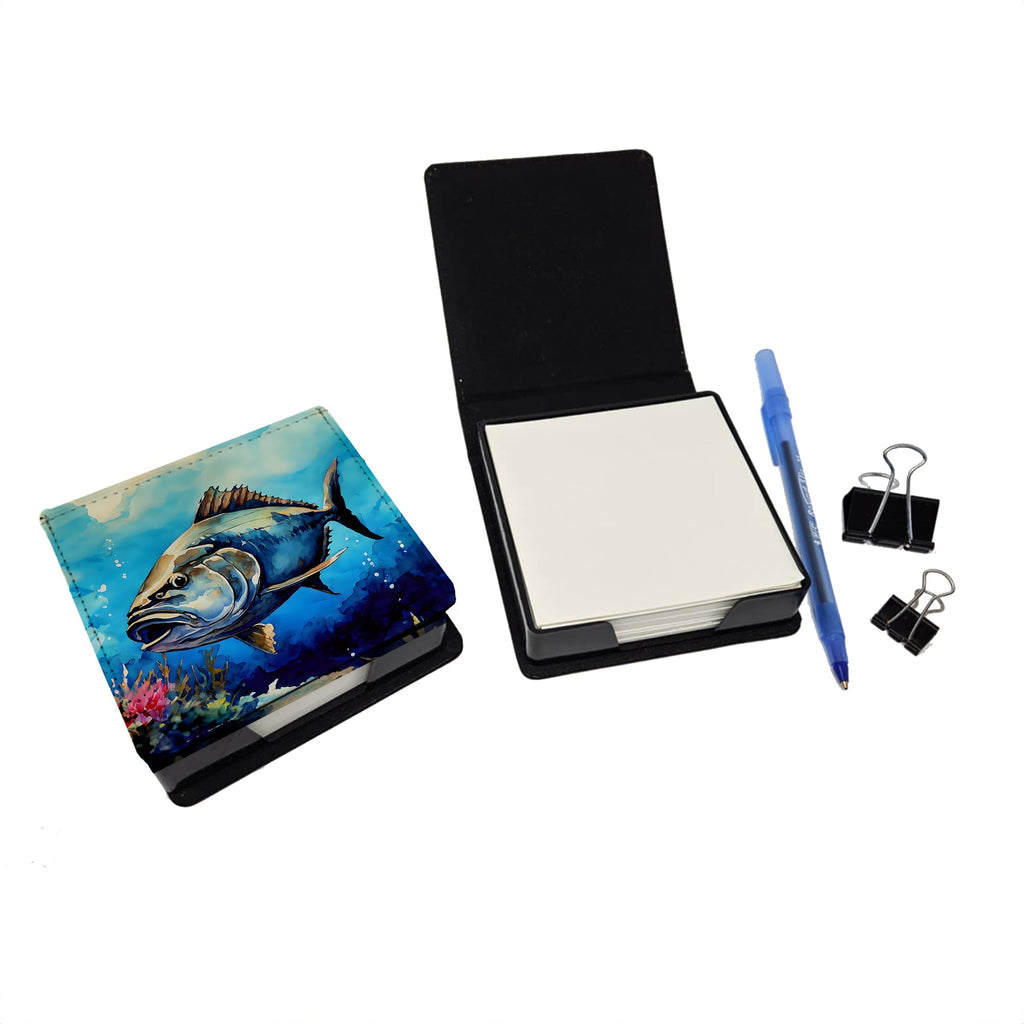 Bluefin Tuna PU Leather Note Paper Holder with Artist-Designed Cover, Desk Accessory, Office Gift