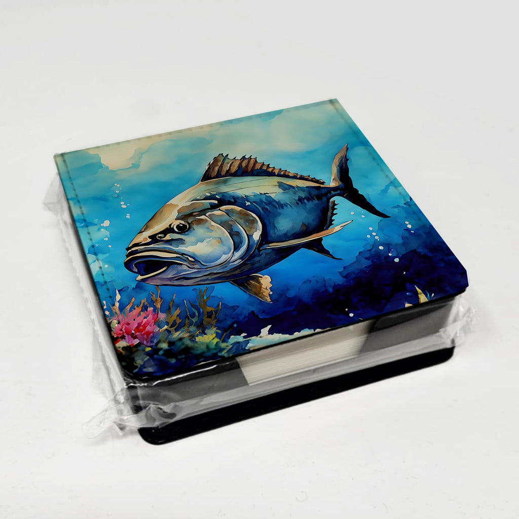 Bluefin Tuna PU Leather Note Paper Holder with Artist-Designed Cover, Desk Accessory, Office Gift