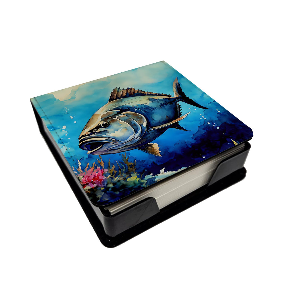 Bluefin Tuna PU Leather Note Paper Holder with Artist-Designed Cover, Desk Accessory, Office Gift