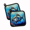Bluefin Tuna Pot Holder Set of 2 Heat Resistant Quilted Hot Pads 7.5 x 7.5 Inch, Insulated Kitchen Trivets for Cooking & Baking