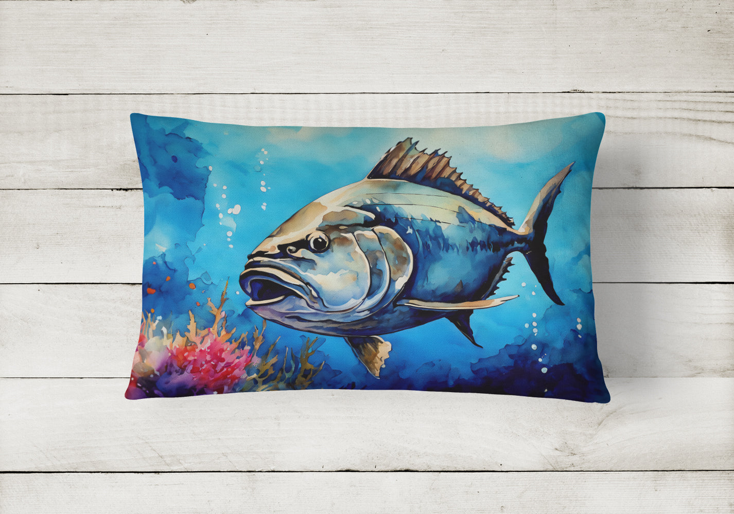 Bluefin Tuna Decorative Throw Pillow 12x16 Indoor Outdoor Accent Cushion, Fabric Cover with Insert for Sofa, Bed, Porch & Living Room