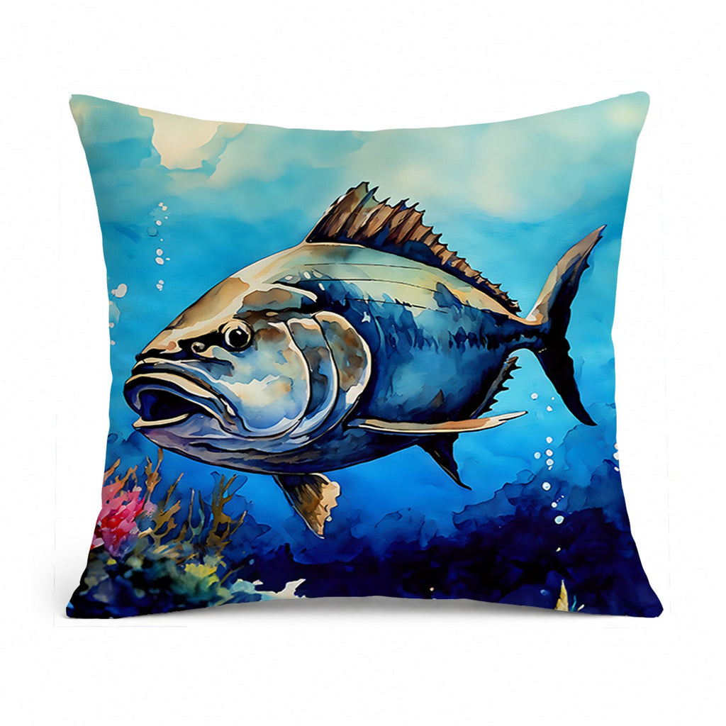 Bluefin Tuna Decorative Throw Pillow 14x14 Indoor Outdoor Accent Cushion, Fabric Cover with Insert for Sofa, Bed, Porch & Living Room