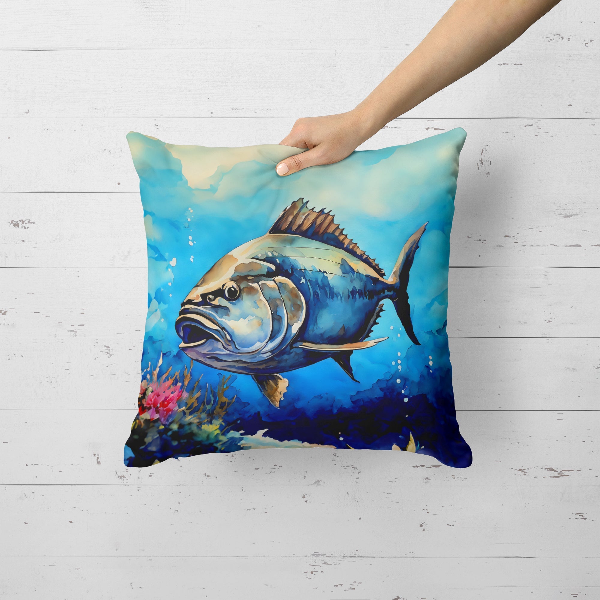 Bluefin Tuna Decorative Throw Pillow 18x18 Indoor Outdoor Accent Cushion, Fabric Cover with Insert for Sofa, Bed, Porch & Living Room