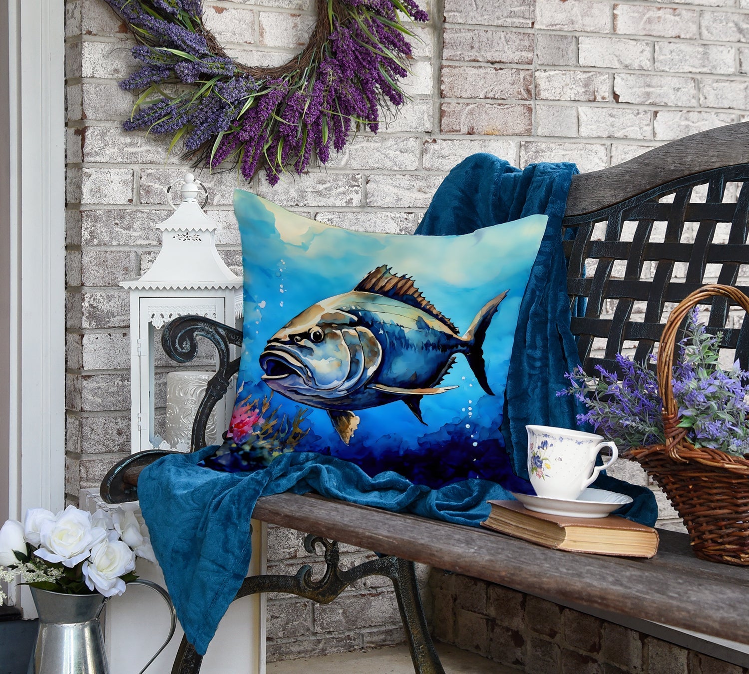 Bluefin Tuna Decorative Throw Pillow 18x18 Indoor Outdoor Accent Cushion, Fabric Cover with Insert for Sofa, Bed, Porch & Living Room