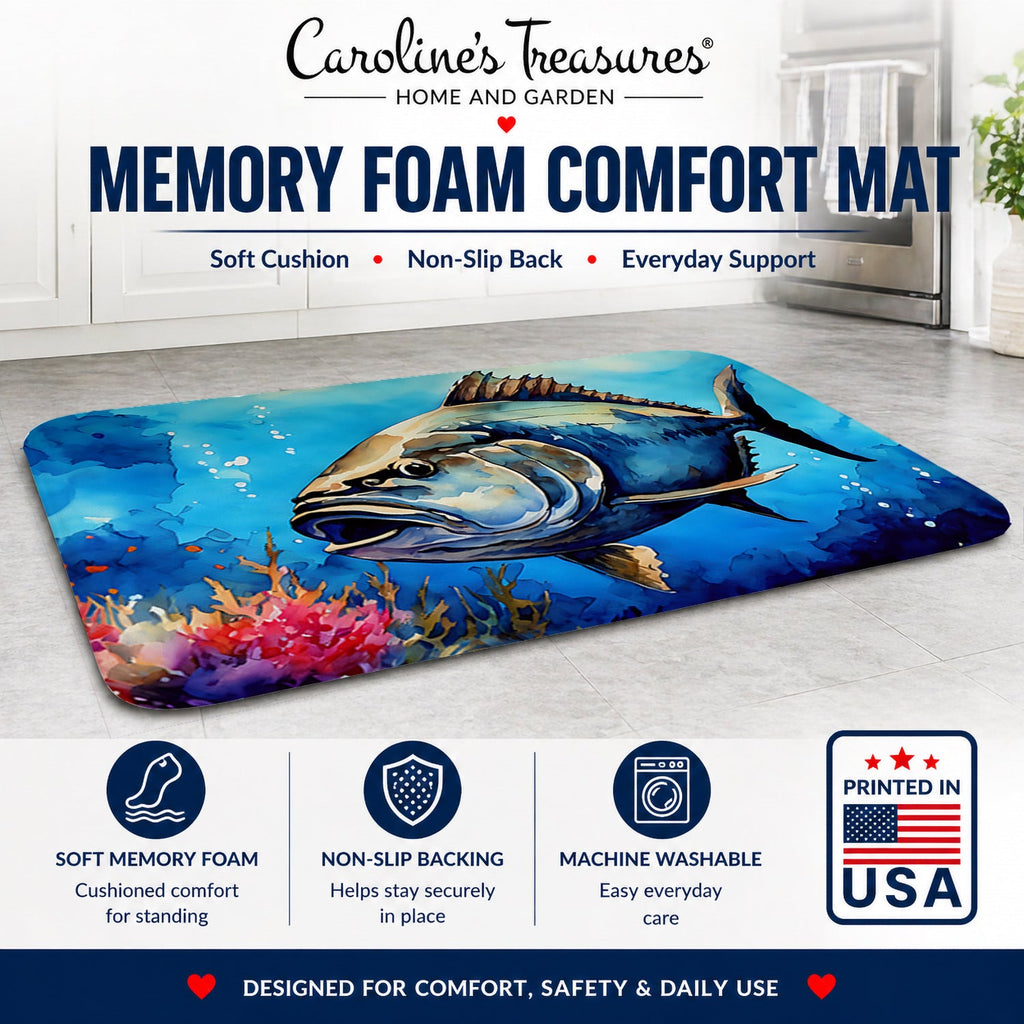 Bluefin Tuna Memory Foam Kitchen Mat Machine Washable Anti-Fatigue Cushion Comfort Bath or Kitchen Rug
