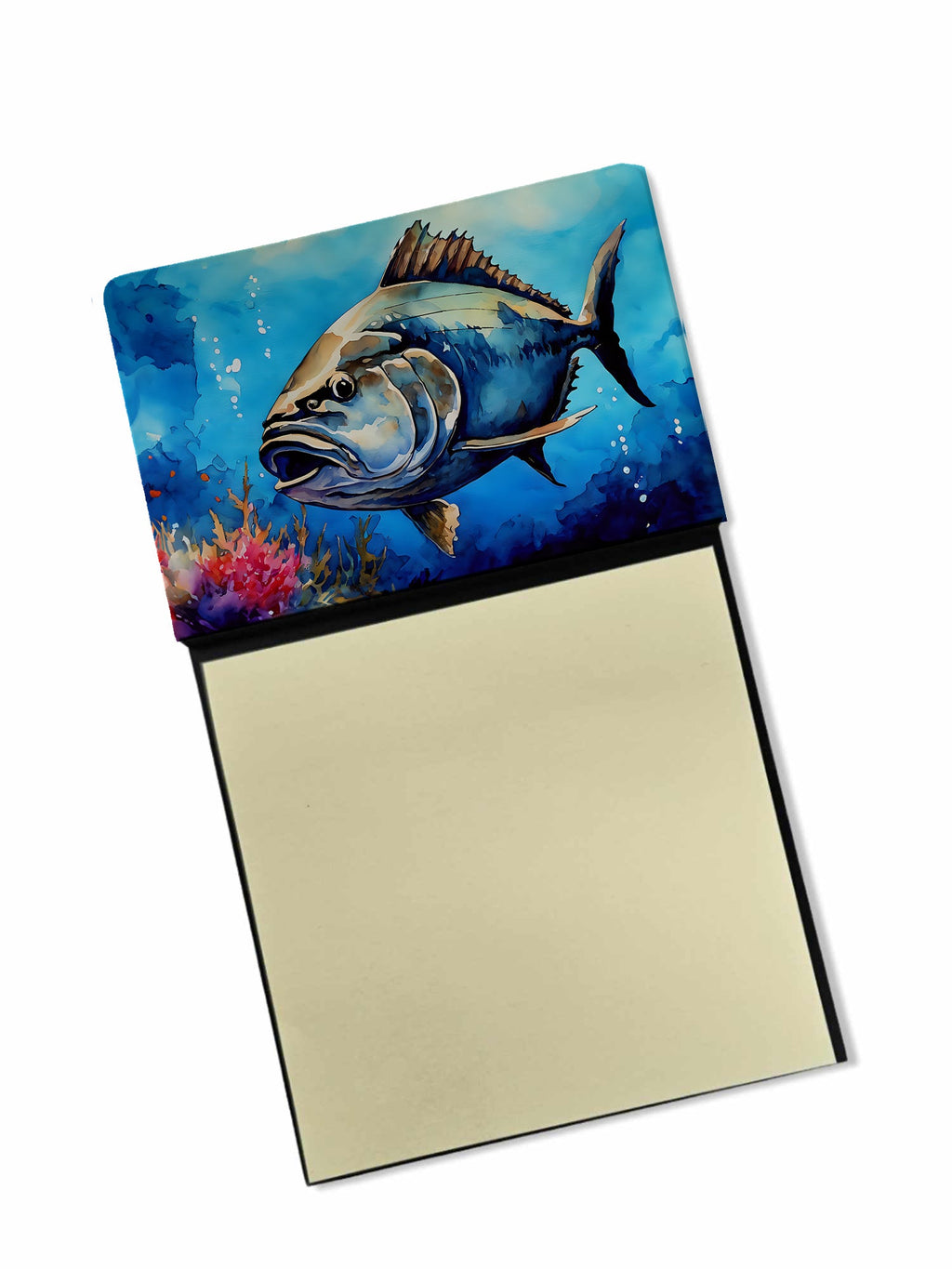 Bluefin Tuna Watercolor Sticky Note Holder Refillable Dispenser Desk Accessory 3x3 Pad Gift