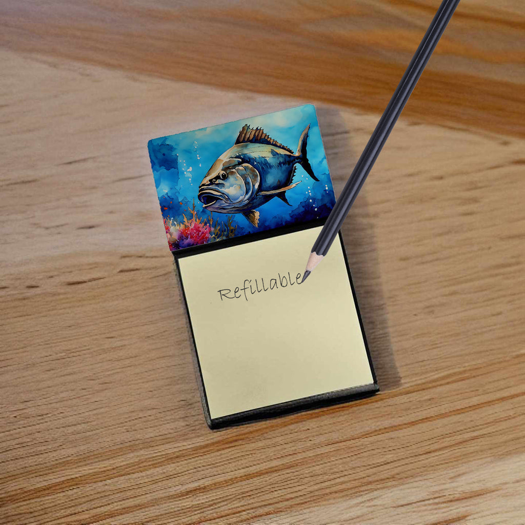 Bluefin Tuna Watercolor Sticky Note Holder Refillable Dispenser Desk Accessory 3x3 Pad Gift