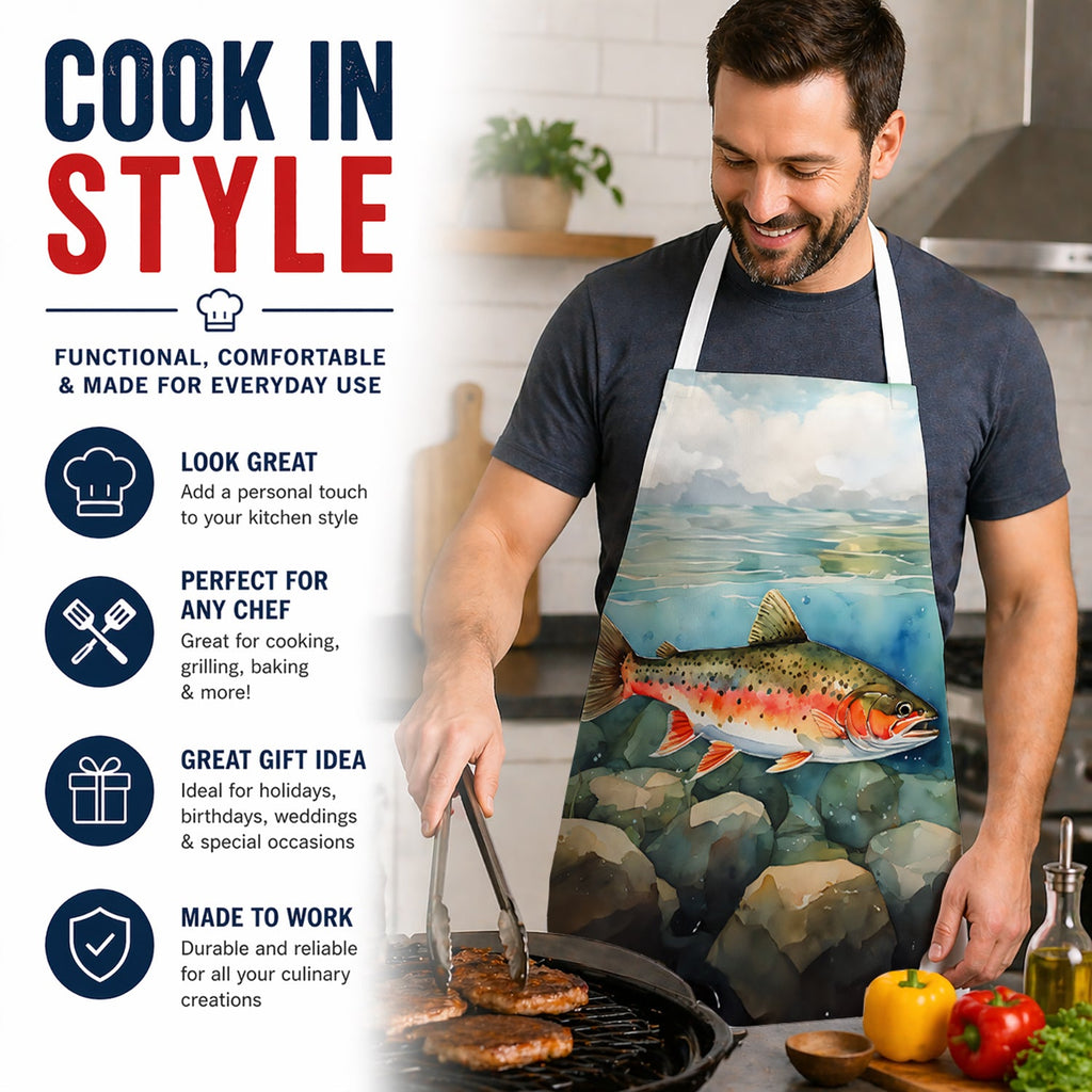 Brook Trout Apron Cooking Kitchen Server Baking Crafts Gardening for Adult Women Men, Unisex, Large, Multicolor