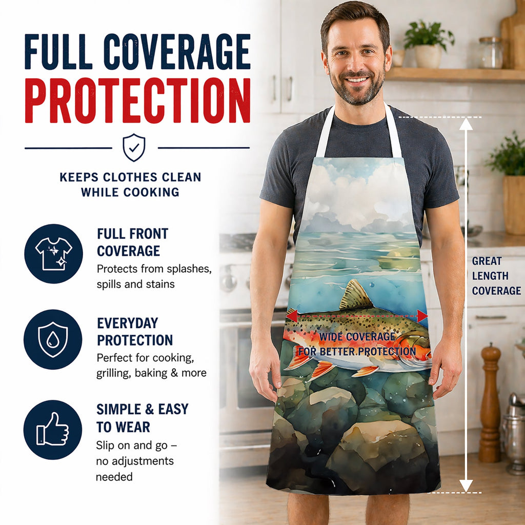 Brook Trout Apron Cooking Kitchen Server Baking Crafts Gardening for Adult Women Men, Unisex, Large, Multicolor
