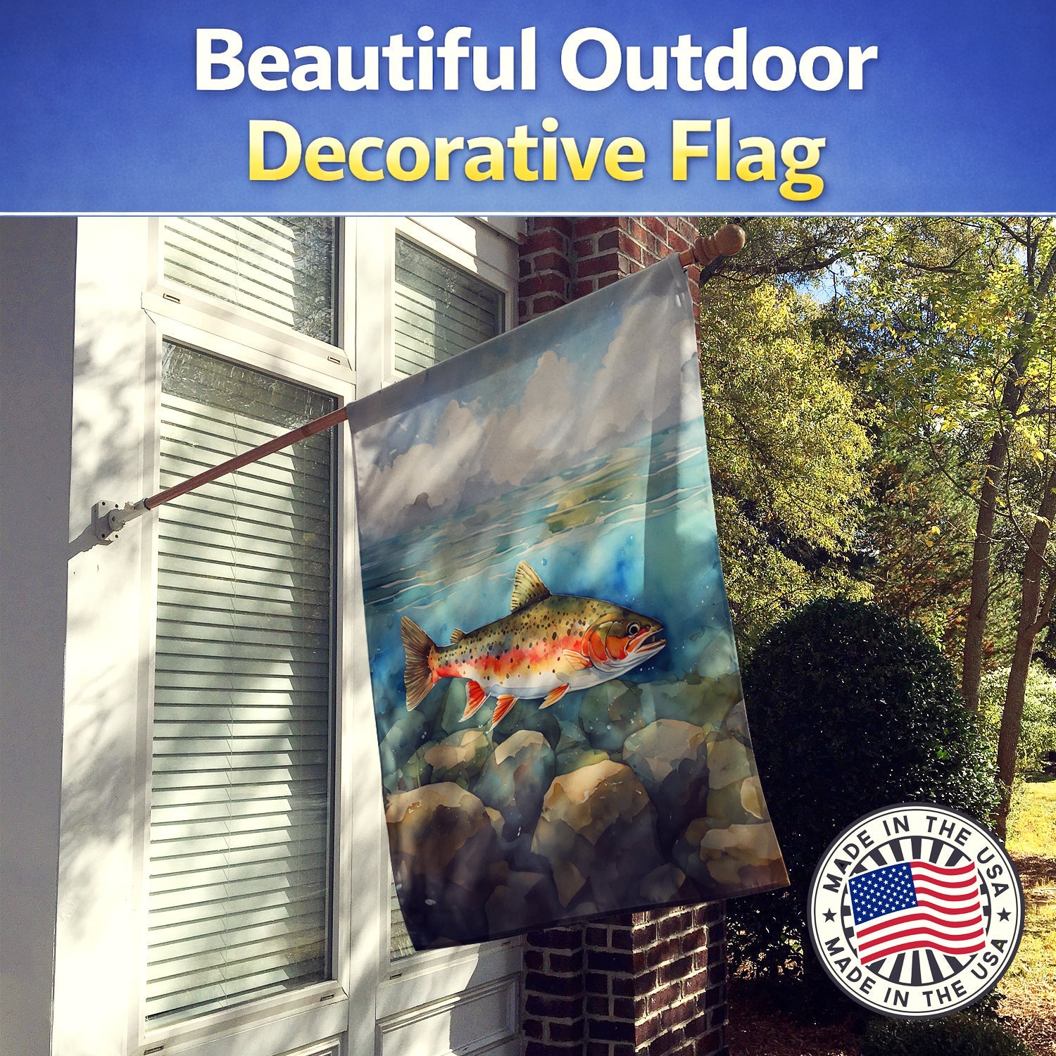 Brook Trout House Flag 28x40 Porch Sleeve Pole Decorative Outside Yard Banner Artwork Wall Hanging, Polyester