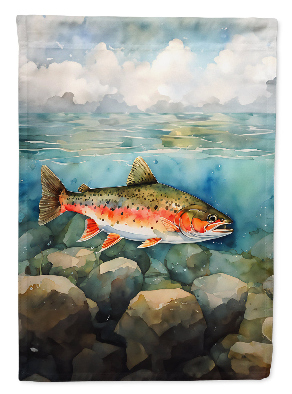 Brook Trout House Flag 28x40 Porch Sleeve Pole Decorative Outside Yard Banner Artwork Wall Hanging, Polyester