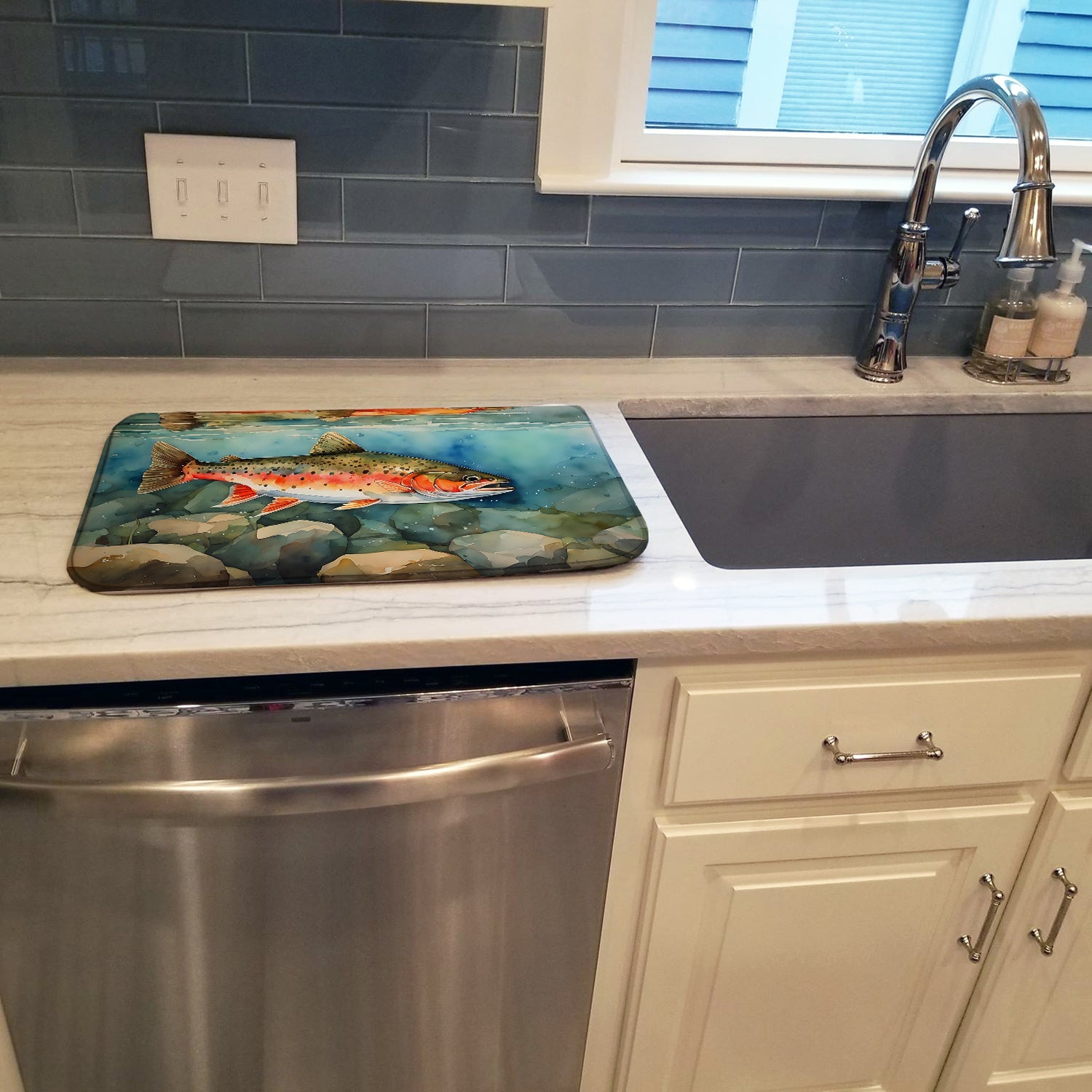 Brook Trout Dish Drying Mat Absorbent Dish Drying Mat Pad for Kitchen Counter Dish Drainer Mat for Countertop, 14 x 21", Multicolor