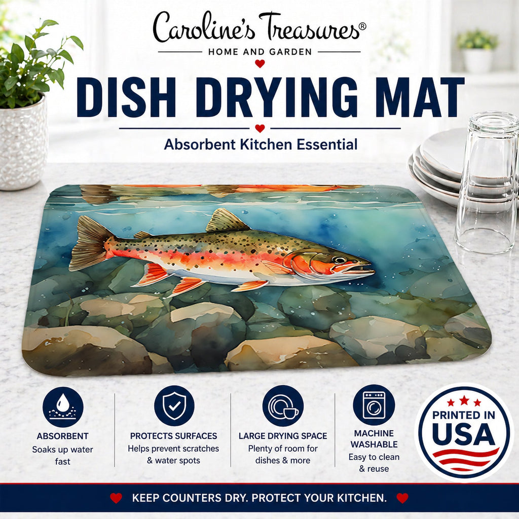 Brook Trout Dish Drying Mat Absorbent Dish Drying Mat Pad for Kitchen Counter Dish Drainer Mat for Countertop, 14 x 21", Multicolor