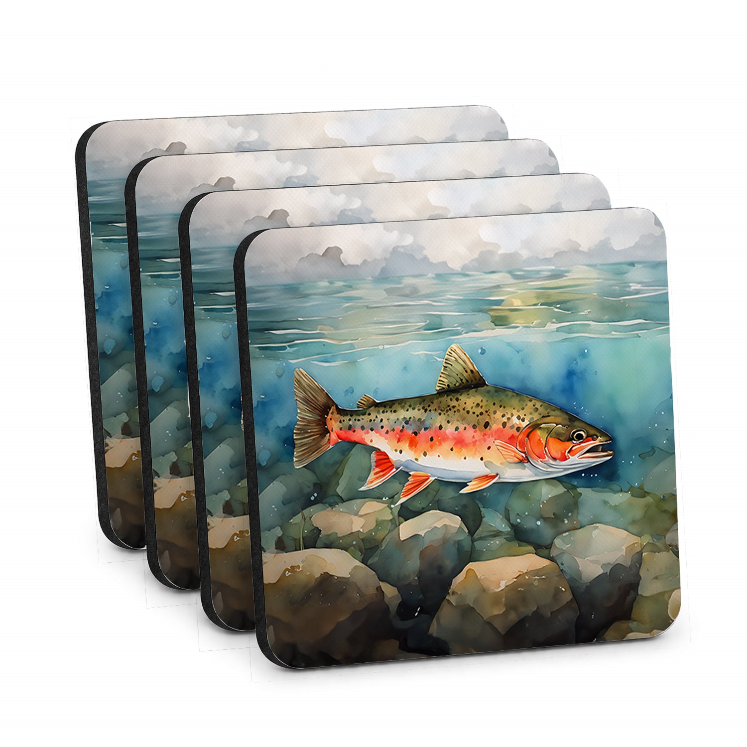 Brook Trout Foam Coasters Set of 4 Cup Coasters for Indoor Outdoor, Tabletop Protection, Anti Slip, Mouse pad Material