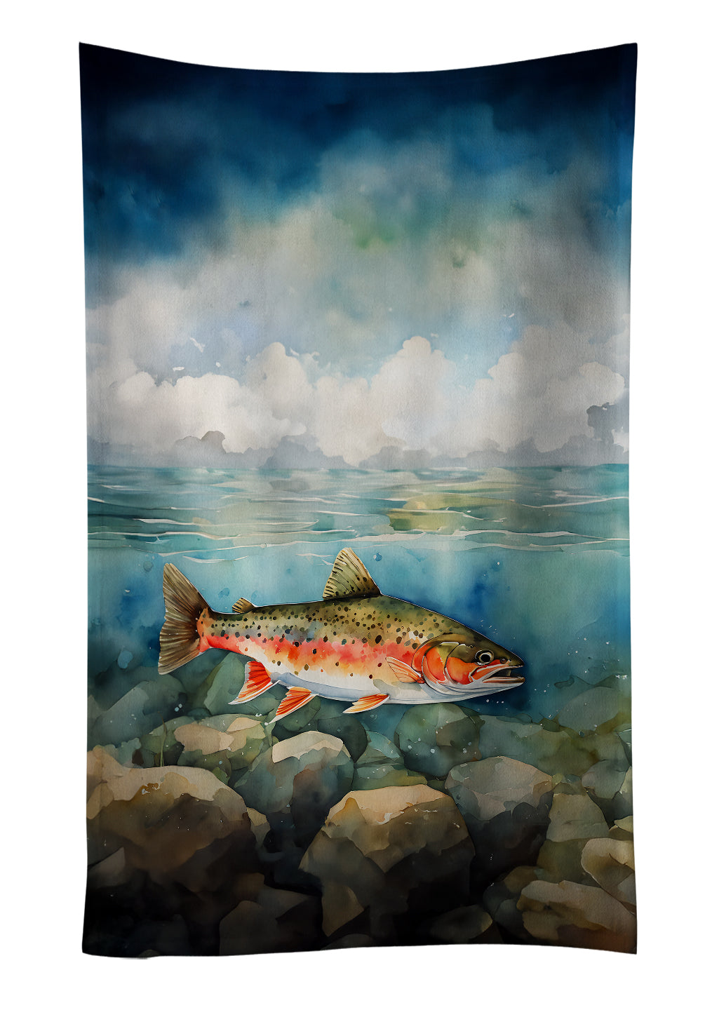 Brook Trout Kitchen Towel Velour Plush Front and Cotton Loop Back Machine Washable