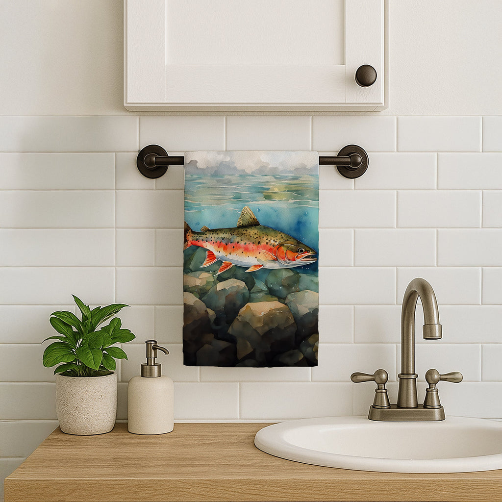 Brook Trout Kitchen Towel Velour Plush Front and Cotton Loop Back Machine Washable