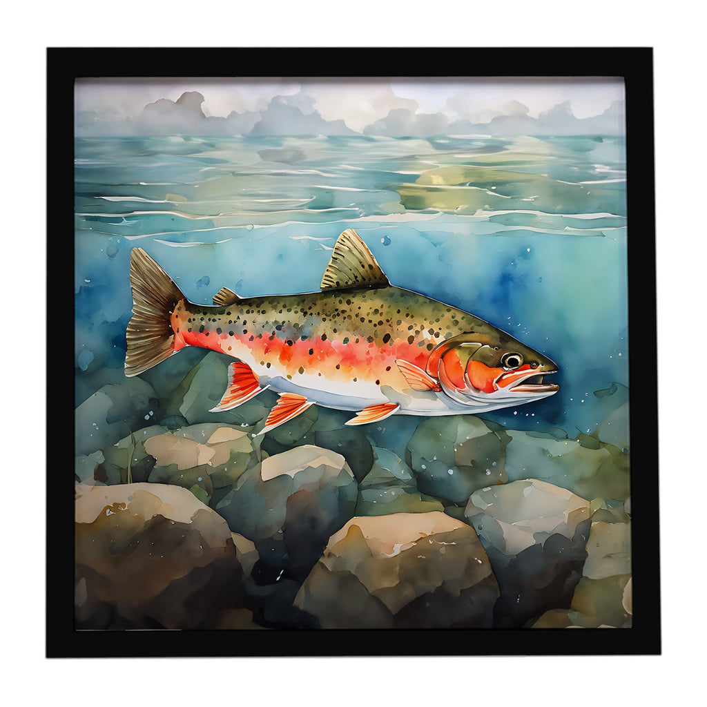 Brook Trout Framed Metal Print Bathroom, Kitchen, Office, Home Decor Wall Art Ready to Hang, Square, 8X8