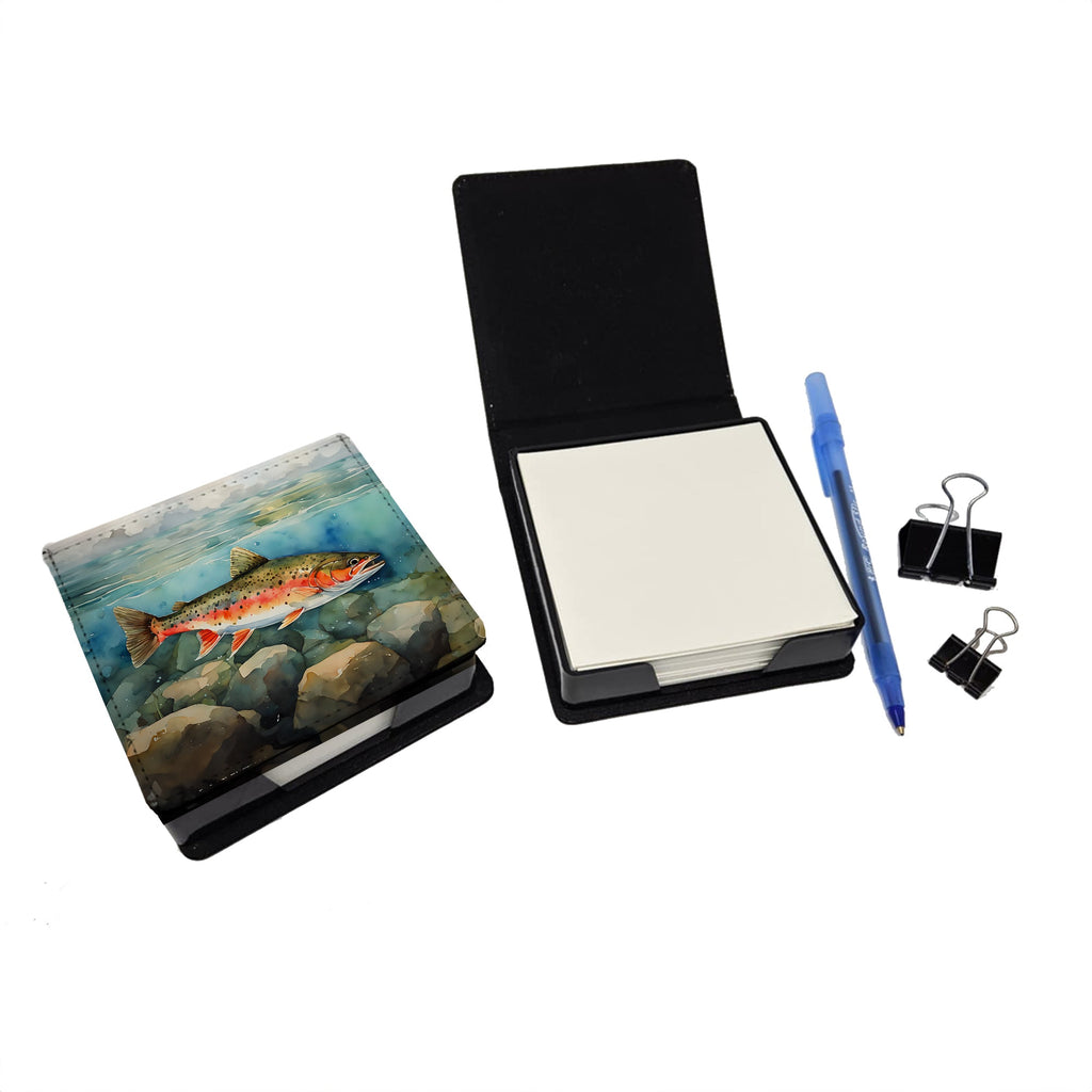Brook Trout PU Leather Note Paper Holder with Artist-Designed Cover, Desk Accessory, Office Gift