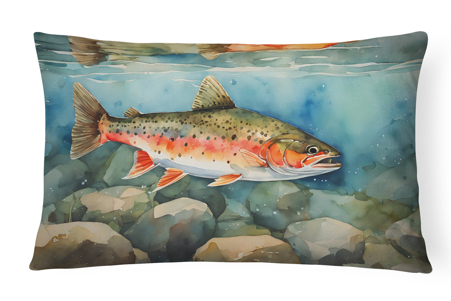 Brook Trout Decorative Throw Pillow 12x16 Indoor Outdoor Accent Cushion, Fabric Cover with Insert for Sofa, Bed, Porch & Living Room
