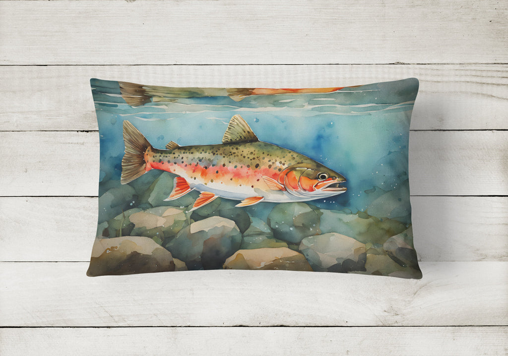 Brook Trout Decorative Throw Pillow 12x16 Indoor Outdoor Accent Cushion, Fabric Cover with Insert for Sofa, Bed, Porch & Living Room