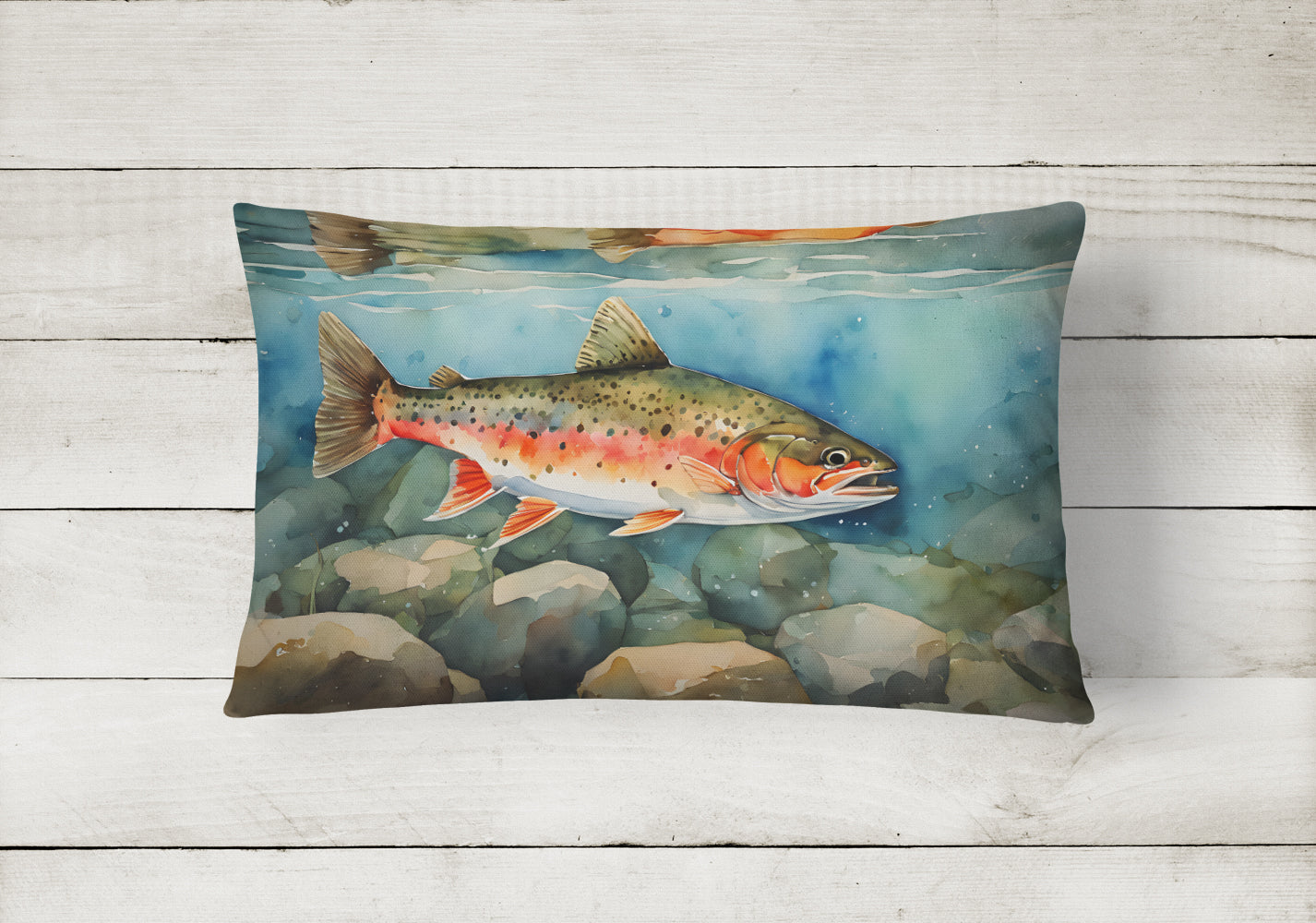 Brook Trout Decorative Throw Pillow 12x16 Indoor Outdoor Accent Cushion, Fabric Cover with Insert for Sofa, Bed, Porch & Living Room