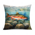 Brook Trout Decorative Throw Pillow 14x14 Indoor Outdoor Accent Cushion, Fabric Cover with Insert for Sofa, Bed, Porch & Living Room