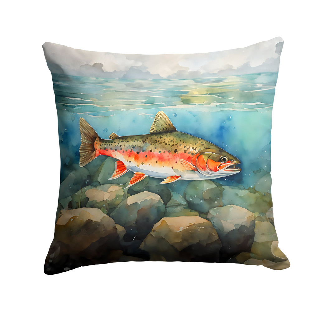 Brook Trout Decorative Throw Pillow 18x18 Indoor Outdoor Accent Cushion, Fabric Cover with Insert for Sofa, Bed, Porch & Living Room