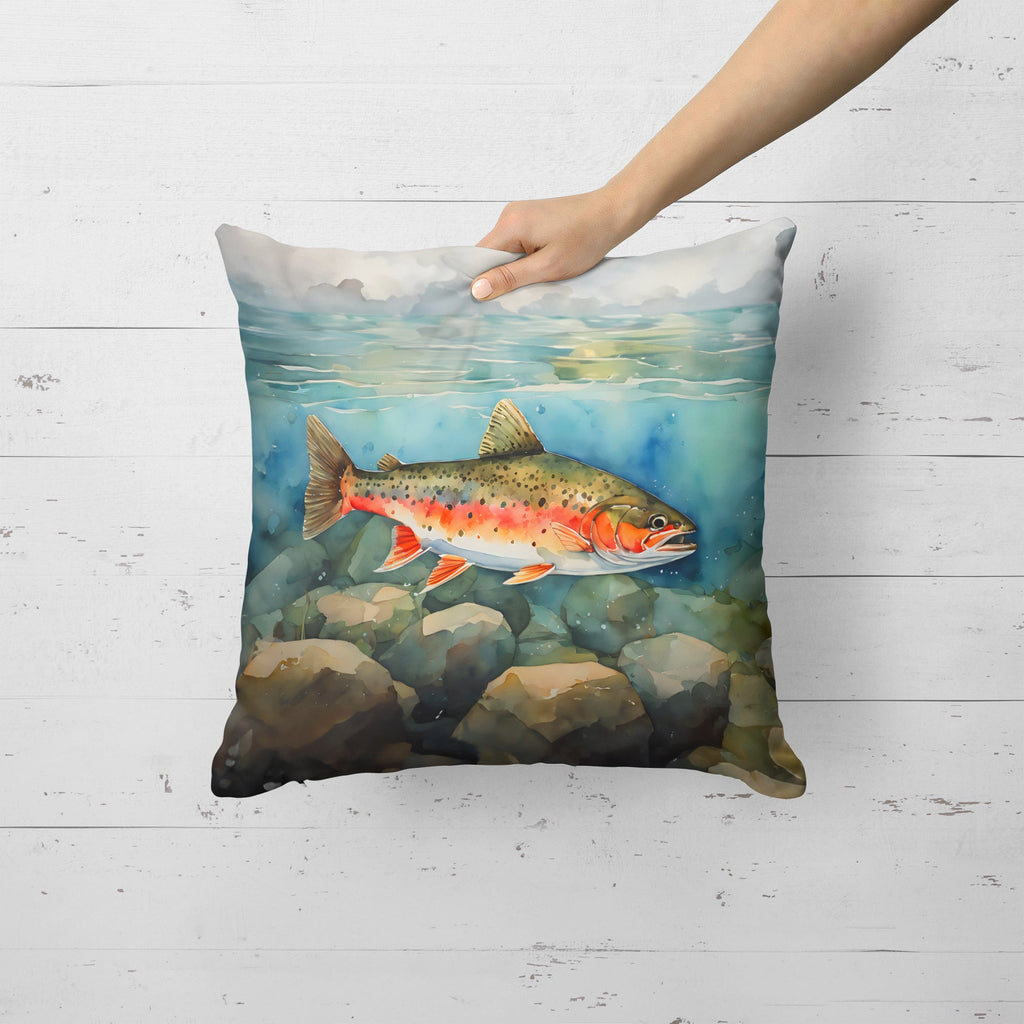 Brook Trout Decorative Throw Pillow 18x18 Indoor Outdoor Accent Cushion, Fabric Cover with Insert for Sofa, Bed, Porch & Living Room