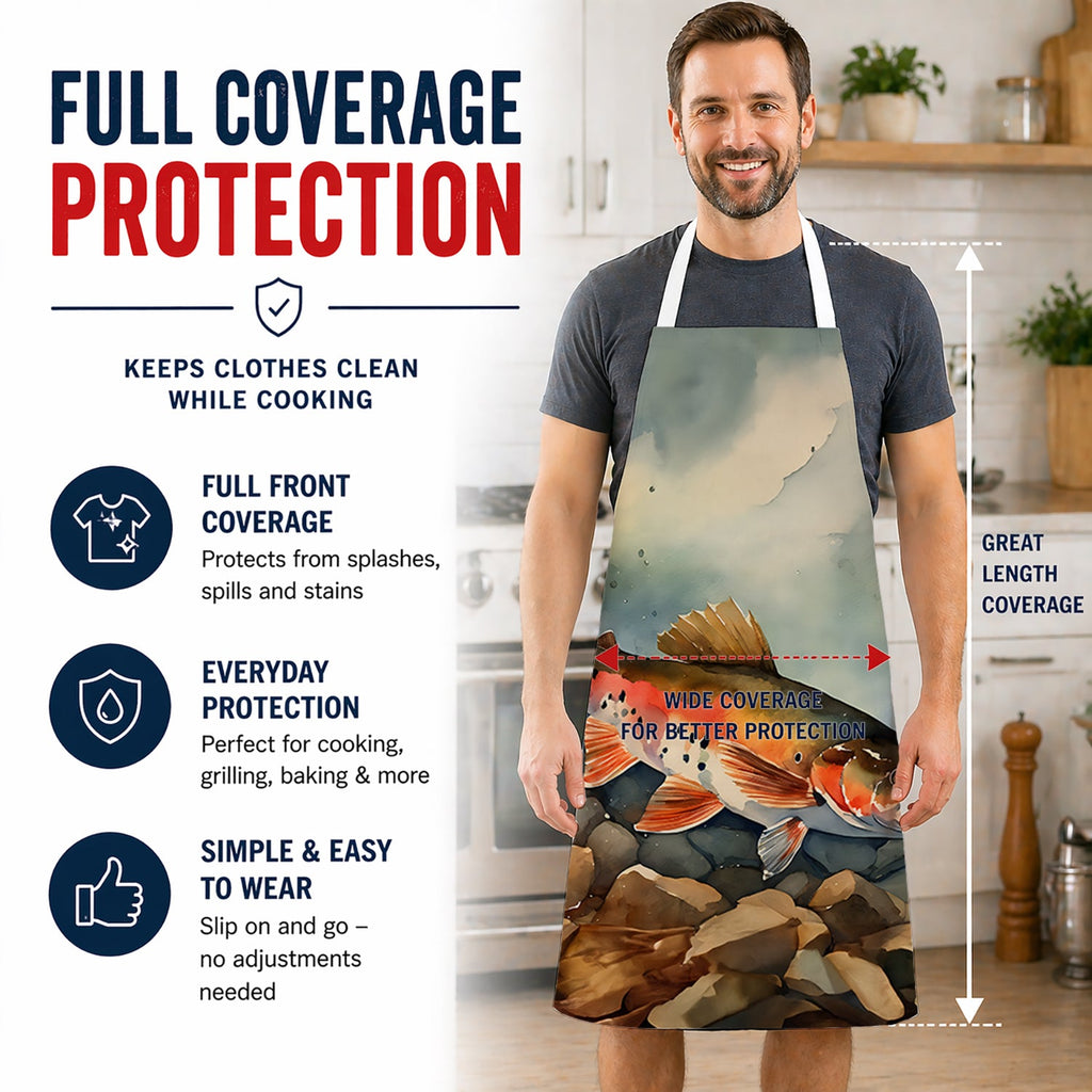 Brook Trout Apron Cooking Kitchen Server Baking Crafts Gardening for Adult Women Men, Unisex, Large, Multicolor