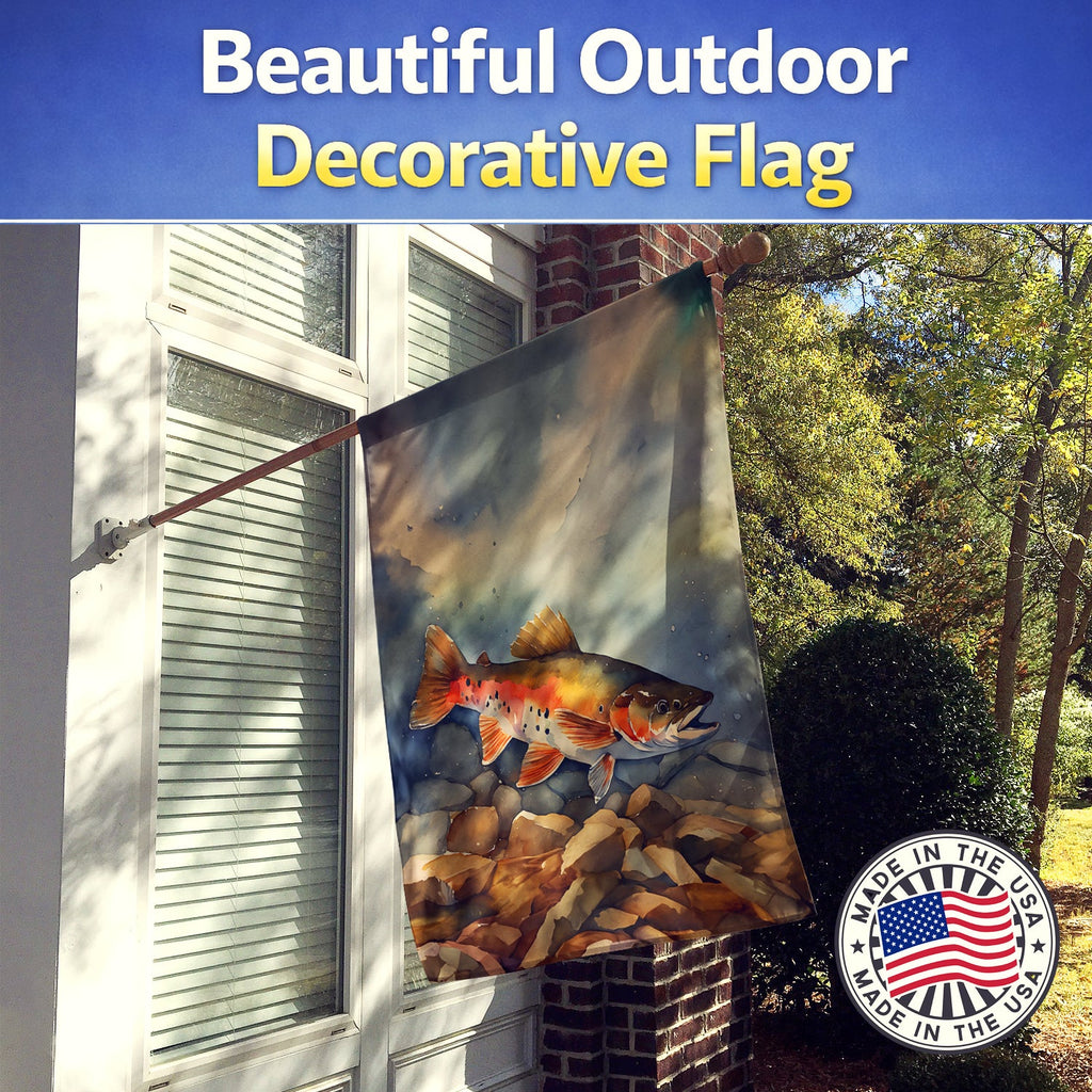 Brook Trout House Flag 28x40 Porch Sleeve Pole Decorative Outside Yard Banner Artwork Wall Hanging, Polyester