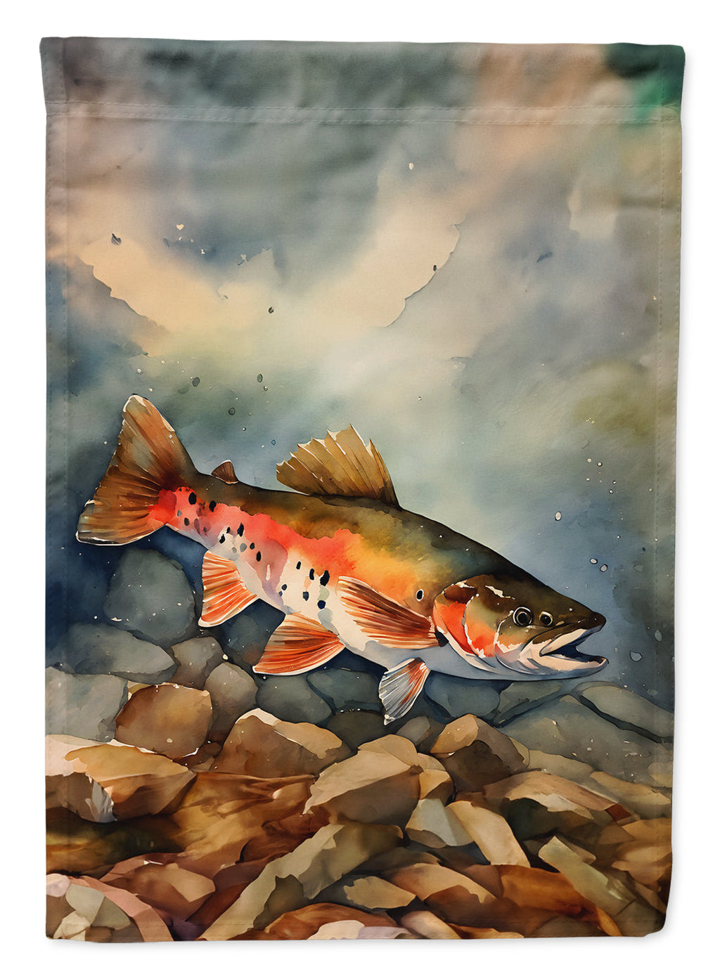 Brook Trout House Flag 28x40 Porch Sleeve Pole Decorative Outside Yard Banner Artwork Wall Hanging, Polyester