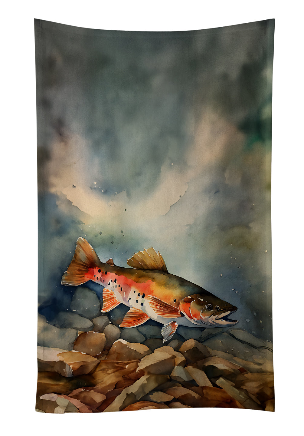 Brook Trout Kitchen Towel Velour Plush Front and Cotton Loop Back Machine Washable