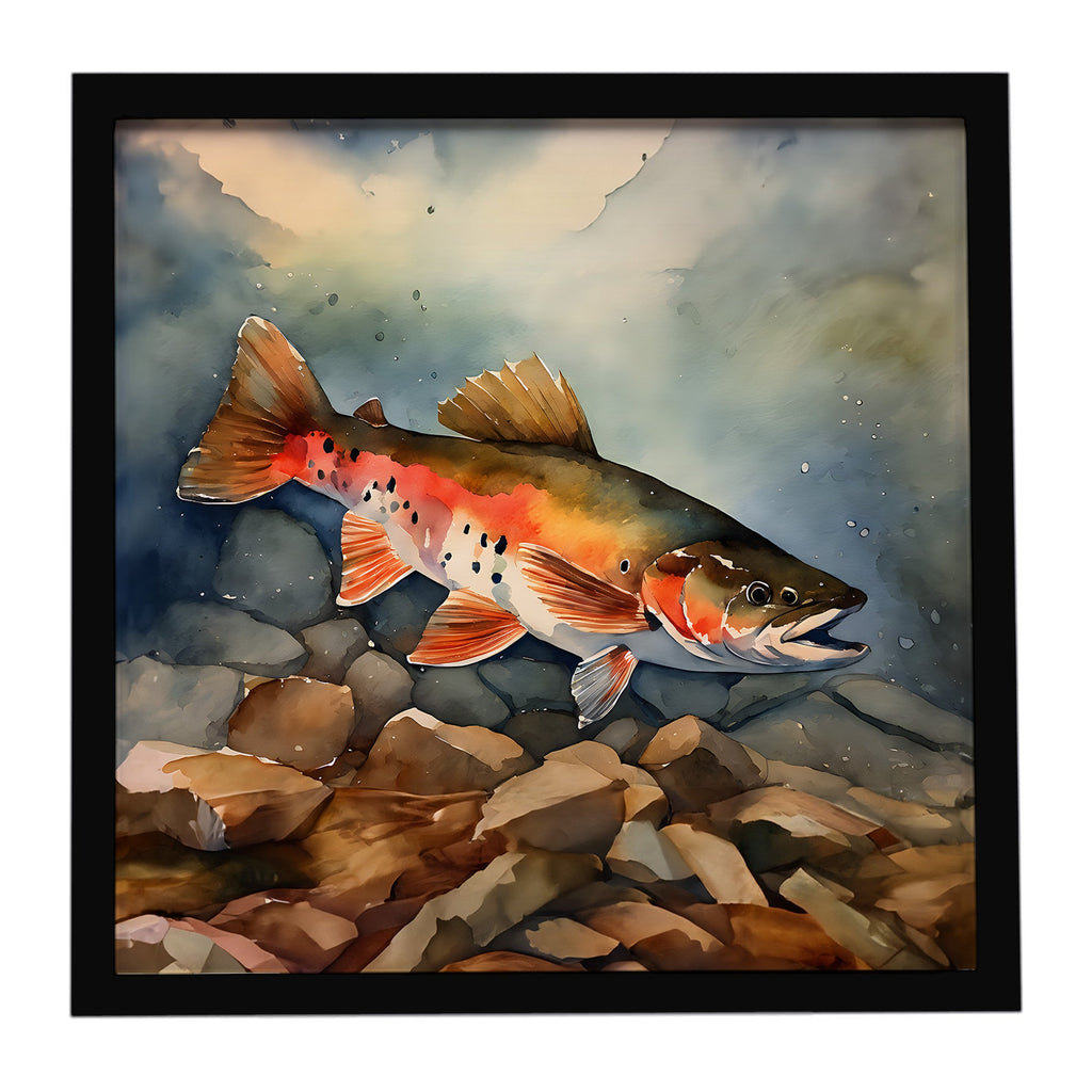 Brook Trout Framed Metal Print Bathroom, Kitchen, Office, Home Decor Wall Art Ready to Hang, Square, 8X8