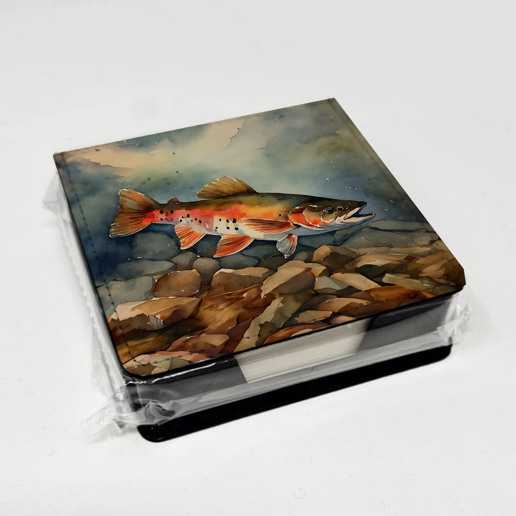 Brook Trout PU Leather Note Paper Holder with Artist-Designed Cover, Desk Accessory, Office Gift